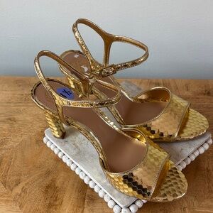 Vince Camuto Lilaha Gold Strappy Heeled Sandals Fish scale look